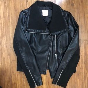 Black faux leather jacket.